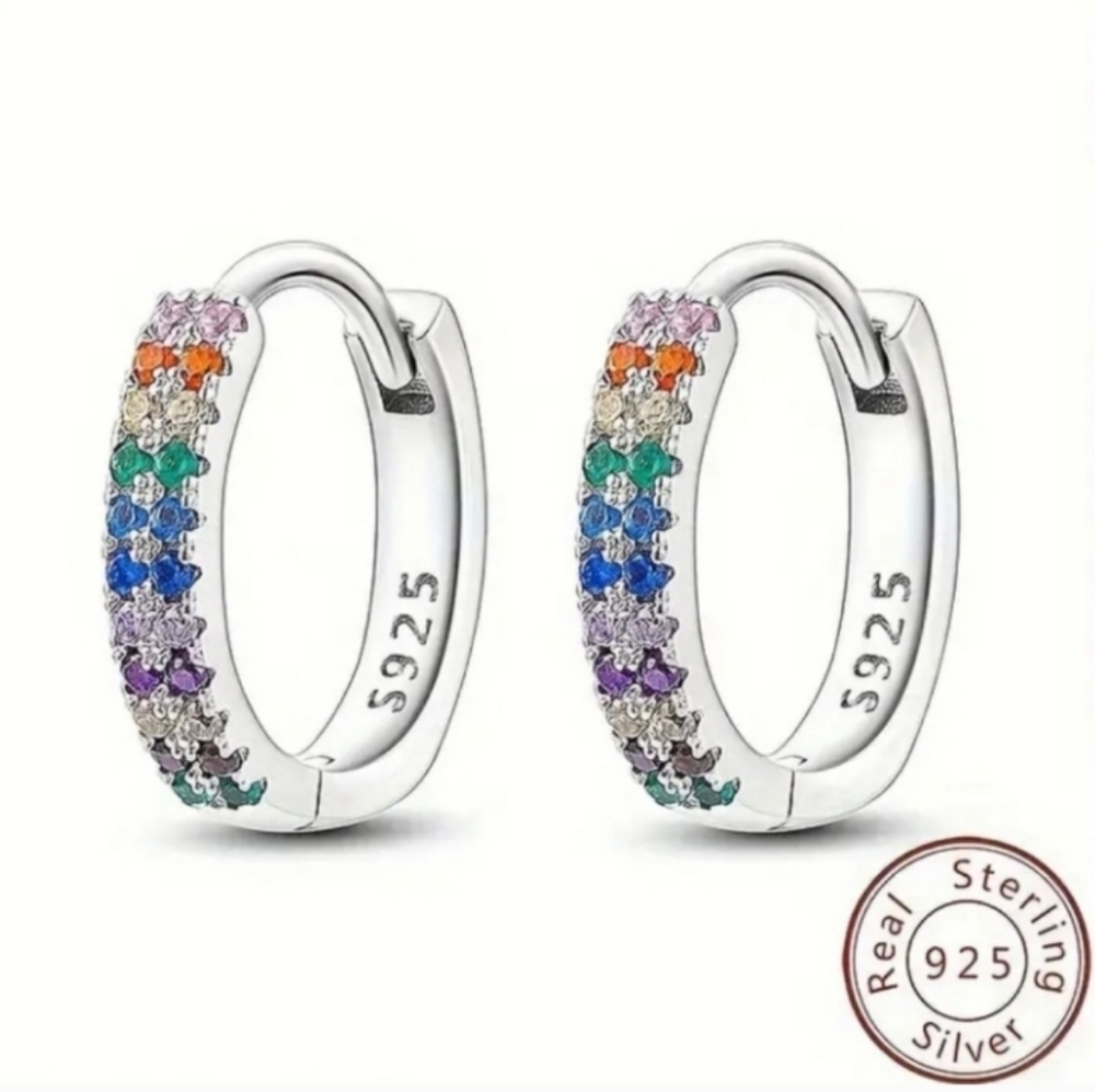 Ladies 925 Sterling Silver Multicolored Hoop Earrings